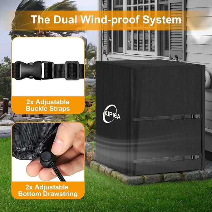 Kipiea Heavy Duty Air Conditioner Cover for Outside Units, Windproof, Anti-UV, Tear & Fade Resistant AC Cover for Winter(26" W x 26" D x 32" H)