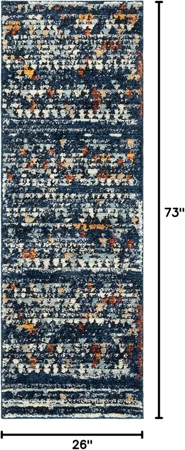 Unique Loom Morocco Collection Abstract Border, Diamond, Bohemian Area Rug (2' 2 x 6' 0 Runner, Navy Blue/Black)