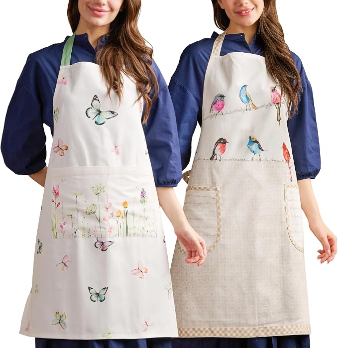 Maison d' Hermine Aprons for women with Pocket 100% Cotton (27.50"x31.50") | Adjustable Neck Strap & long ties Apron Men Chef Wedding Cooking Gardening Server Maid