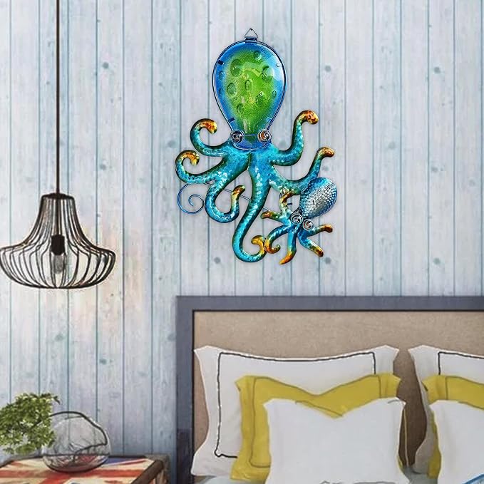 JOYBEE HOME&GARDEN Octopus Wall art Decor-Outdoor Indoor Coastal Hanging Art-Ocean Theme Decor for Patio Backyard Yard Fence pool Bathroom Living room-Costal Decorations(BLUE)
