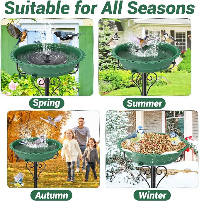 40In Bird Bath for Outside,Freestanding Birdbath & Birdfeeder with Metal Stake,Vintage Birdbaths Water Bowl with 5 Prongs Base for Outdoor Garden Yard Decor (Green)