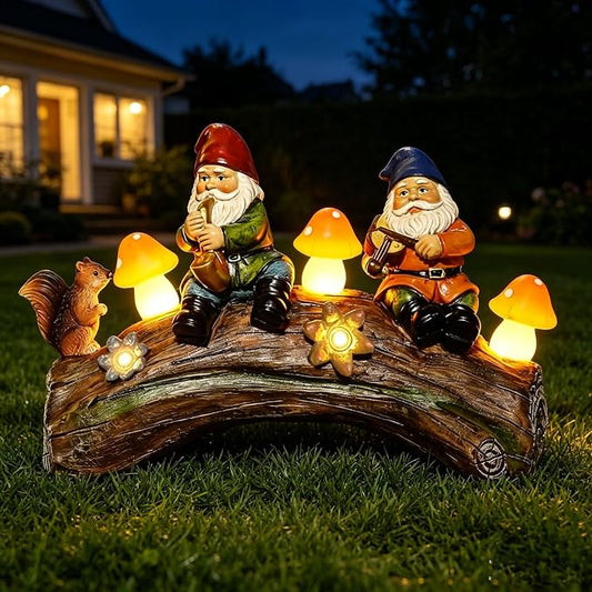 Solar Garden Gnome Statue - Whimsical Solar-Powered Lawn Ornament for Outdoor Decor, Waterproof Yard Art with Warm LED Mushroom Lights, for Homeowners & Garden Enthusiasts