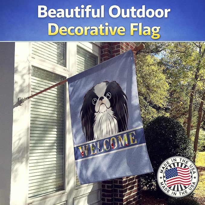 Caroline's Treasures BB1416CHF Japanese Chin Welcome House Flag, Blue Large Porch Sleeve Pole Decorative Outside Yard Banner Artwork Wall Hanging, Polyester, House Size, Multicolor