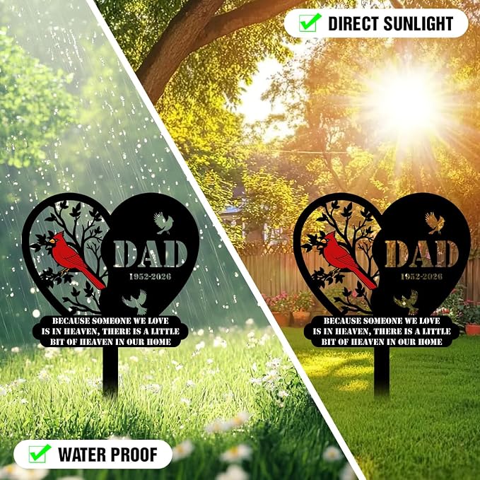 Personalized Cardinal Garden Sign with Stakes, Custom Yard Decor Outdoor, Memorial Gift for Mom/Dad, Garden Plaque Sympathy Gifts, loss loved Ones Cardinal Sign