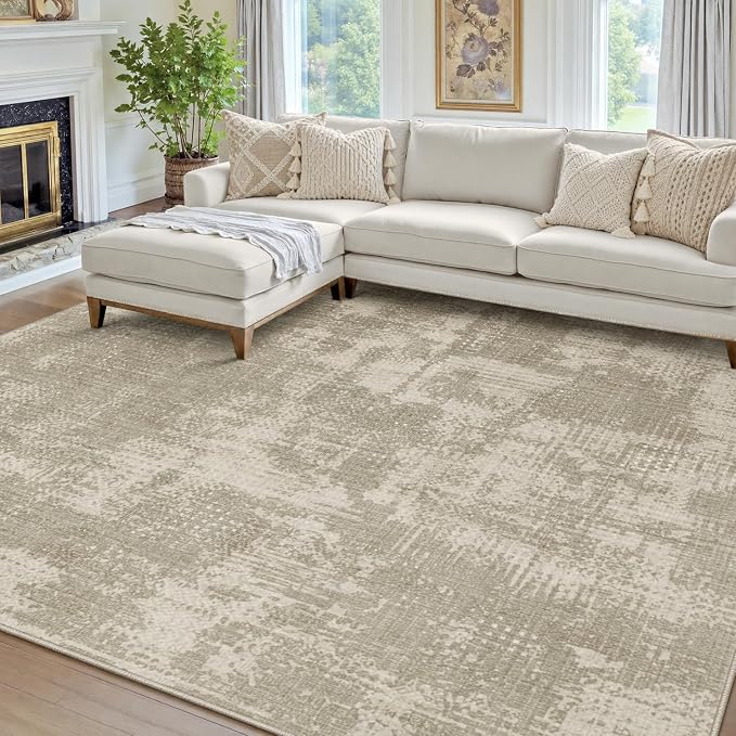 9CH Neutral Abstract Area Rug 5x7, Washable Non Slip Transitional Rug， Soft Low Pile Distressed Carpet for Modern Farmhouse Living Room Bedroom