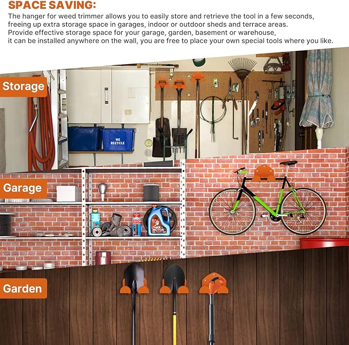 FLEXI RODS Garage Storage Garage Organizer Trimmer Rack Garden Power Tool Hanger for Grass Trimmer, Hedge Trimmer, Garages Wall, Garag Trimmer, Garden Tools, 3 Pack