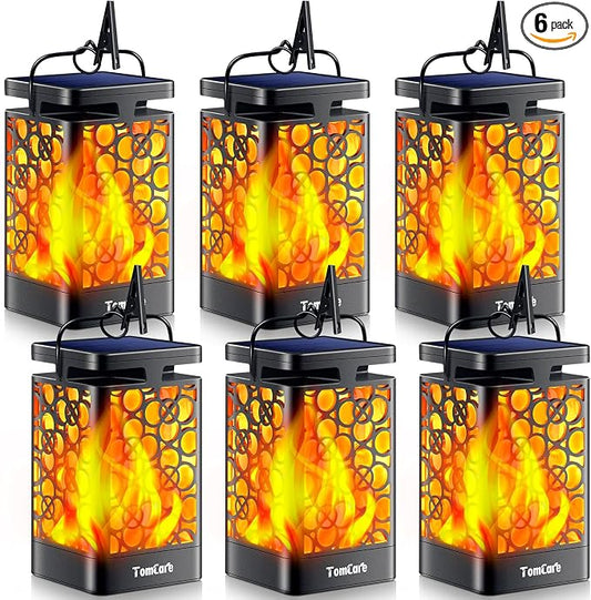 TomCare Solar Lanterns Outdoor Upgraded Flickering Flame Waterproof Hanging Lanterns Decorative Solar Powered LED Lights for Patio Deck Yard, 6 Pack