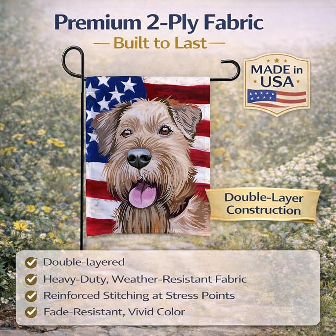 Caroline's Treasures CK6571GF Irish Terrier American Flag Garden Flag Mailbox Flag Decorative Yard Flag Banner Outside Patio Artwork Yard Flower Beds, Garden Size, Multicolor