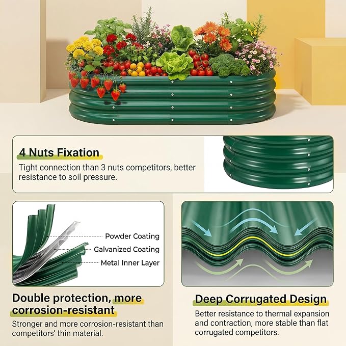 Land Guard 2Pcs 8ft Galvanized Steel Raised Garden Bed, 8 x 4 x 1 ft Large Metal Raised Planter Beds, Raised Garden Bed for Vegetables, Green