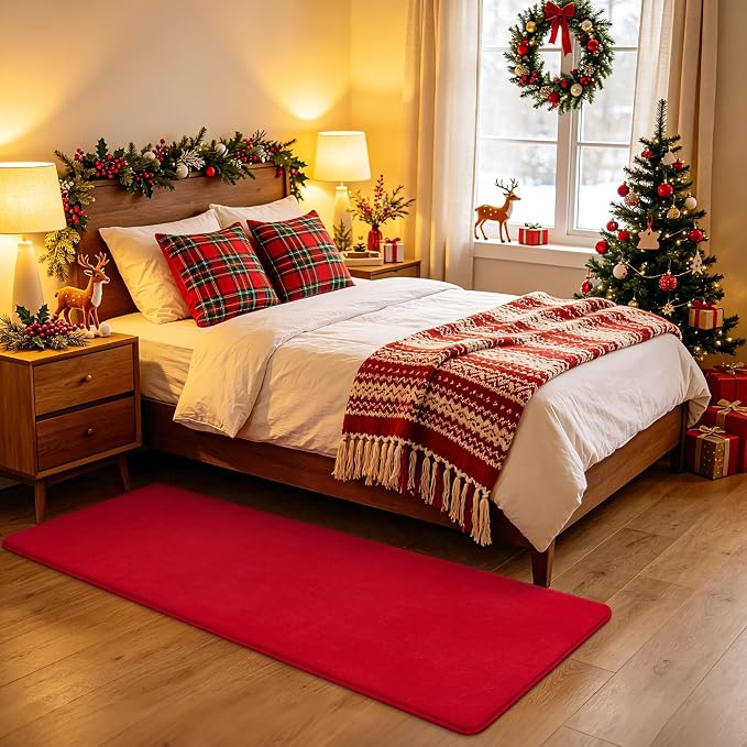 Amearea Modern Soft Hallway Runner Rug, 2x6 Feet Red Washable Runner Rugs | Fluffy Bedroom Bedside Rugs, Indoor Non Slip Memory Foam Rug Carpet for Hallway Entrance Kitchen Living Room Decor