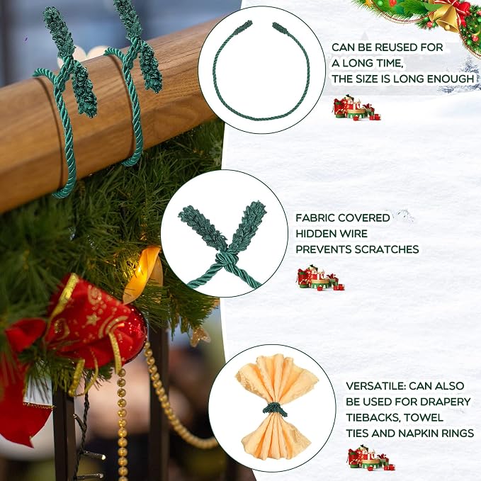 Zhengmy 32 Pcs 20 Inches Christmas Garland Ties Christmas Decorative Twist Ties for Banister Reusable and Flexible Twist for Xmas Home Decorations Holiday Craft Wrapping (Green)