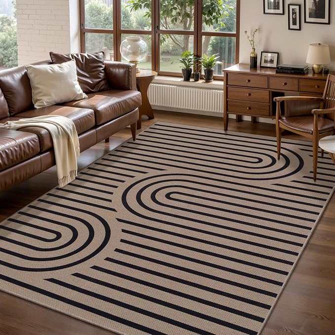 Tangsoo Easy Jute 4x6 Washable Outdoor Area Rug for Patio,Non-Slip Brown Rug Thin Indoor Outdoor Carpet,Boho Farmhouse Throw Mat for Front Porch Bedroom Foyer