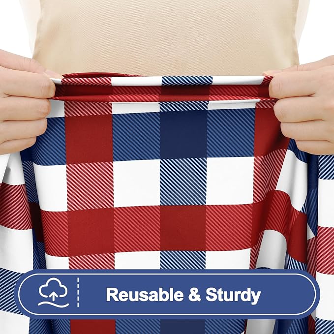 Smiry Picnic Table Cover with Bench Covers, Waterproof Elastic Fitted Tablecloths for 5 Foot Rectangle Tables, Washable Buffalo Plaid Tablecloth for Camping, Outdoor (Red & Blue, 30"x60")