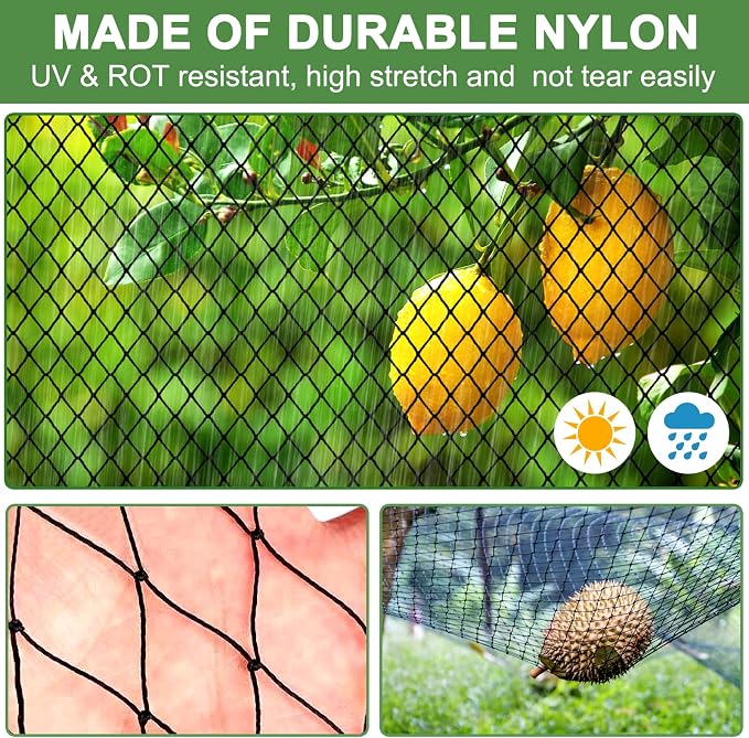 Bird Netting - 50' x 50' Garden Netting with 1' Square Mesh for Chicken, Protect Blueberries, Fruit Trees from Deer, Squirrel for Farm, Orchard