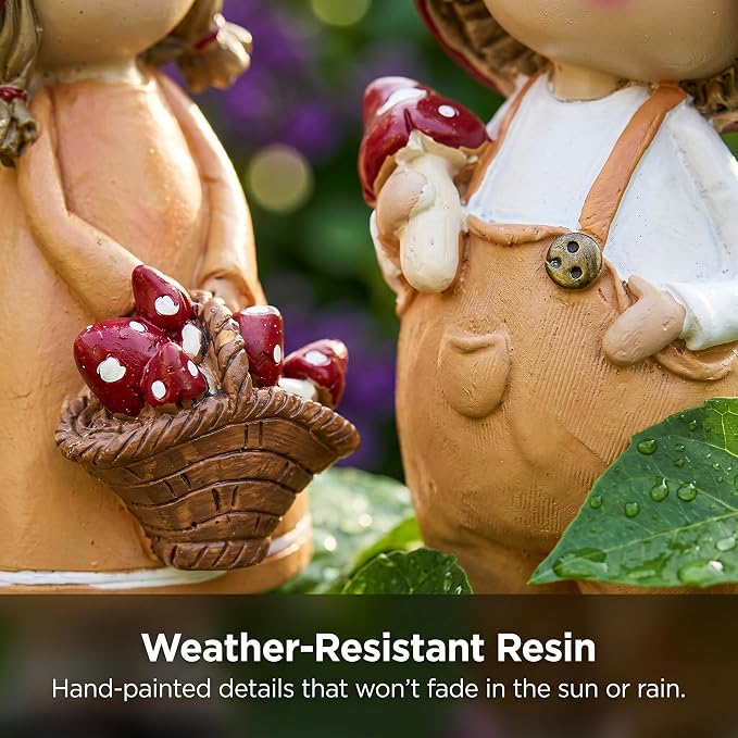 2-Piece Mushroom Decor Fairy Garden Accessories Outdoor Resin Cute Boy and Girl Figurines Whimsical Garden Statues Miniature Fairy Garden Supplies for Patio Yard Lawn Home