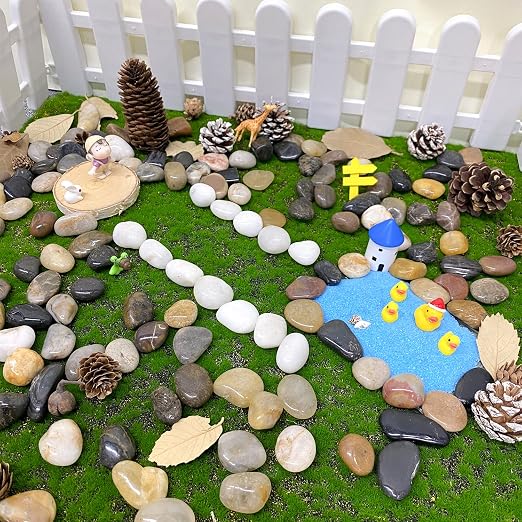 FANTIAN 10 lbs Pebbles for Indoor Plants, 0.8-1.2 inch Mixed Color Polished River Rocks Decorative Stones for Garden, Aquarium, Vase Fillers, Outdoor Landscaping and Backyard