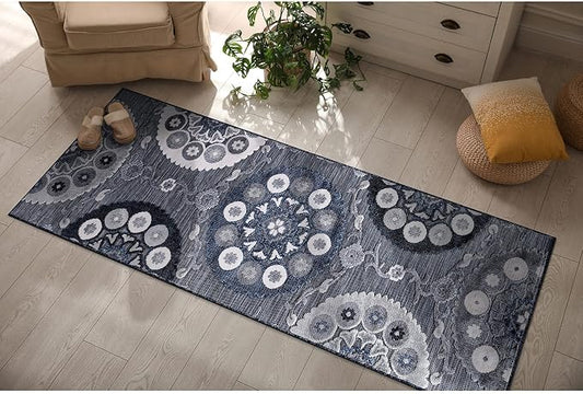 CAMILSON Runner Outdoor Rugs Oriental Retro Traditional Floral Medallion Area Rug 2x10 Non-Shedding Stain Resistant Indoor Carpet for Bathroom Hallway Kitchen Office (2 x 10 / Navy Blue)