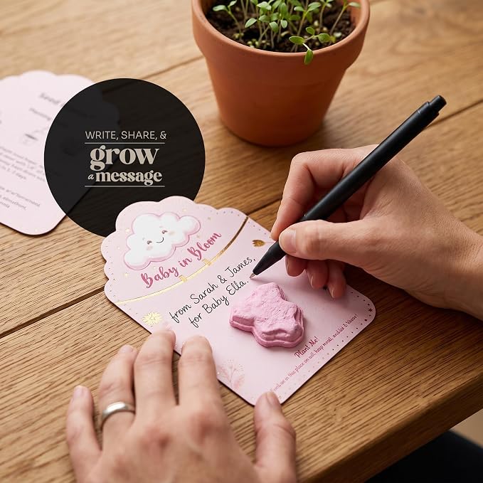 3D Onesie Seed Paper Gift Set – 24 Pink Plantable Baby Girl Onesie Shapes with Wildflower Seeds, Includes Cards & Double-Sided Tape for Baby Shower, Christening, Birthday & Special Occasions