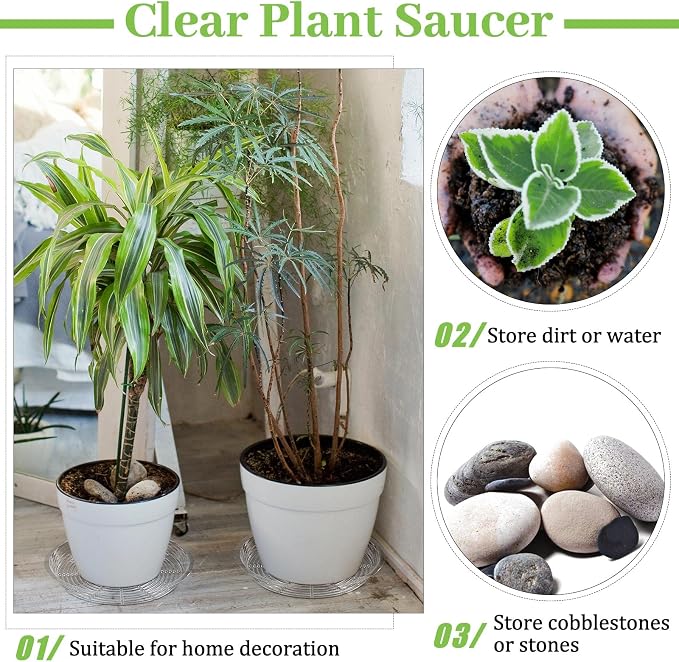 Shellwei 18 Pack 20 Inch Plastic Plant Saucers Extra Large Clear Flower Pot Drip Trays Plants Drip Tray Plant Drainage Tray Plants Saucer Trays for Indoors Outdoors