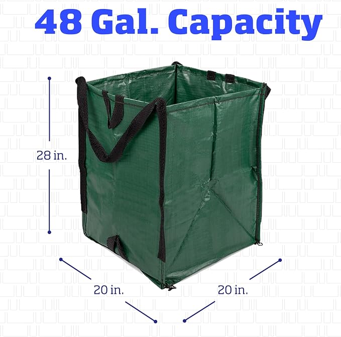 DURASACK Heavy Duty Home and Yard Bags, Green | 48-Gallon Reusable Self-Standing Lawn and Leaf Bags Garbage Can with Reinforced Handles