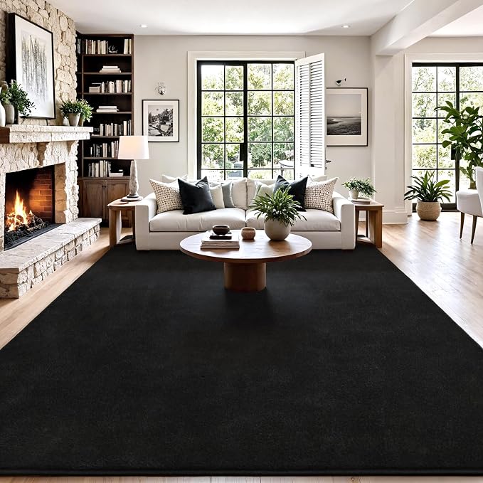Keeko 7x10 Area Rugs for Living Room,Soft Washable Memory Foam Bedroom Rug | Indoor Throw Rug Low Pile Minimalist Non Slip Carpet for Kids Nursery Classroom Dorm Room Home Decor Black