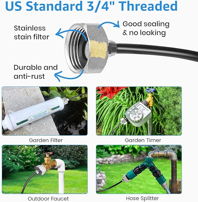 MIXC Misters for Outside Patio, 100FT (30M) Misting Line+27 Mist Nozzles+3/4" Brass Adapter, Outdoor Misting Cooling System for Patio Backyard Greenhouse Trampoline Horse Corral