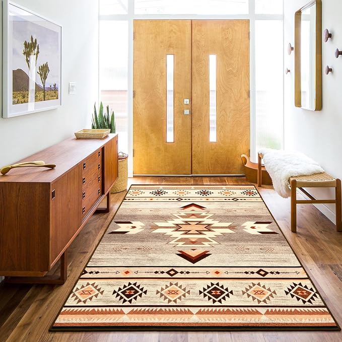 BENRON Western Area Rugs for Living Room Bedroom 3x5, Non Slip, Warm Beige | Southwest aztec Throw Rugs for Dining Table Kitchen Home Decor, Washable