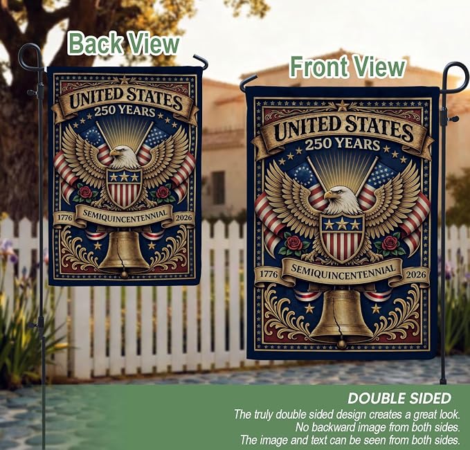 1776-2026 Commemorative, 250 Anniversary Usa Flag, Dualided Design, American 250th Anniversary Patriotic Design, American Flag With Eagle, Garden Flags For Outside 4 (12x18 Inch)
