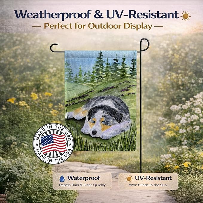 Caroline's Treasures SS8283GF Australian Shepherd Garden Flag Mailbox Flag Decorative Yard Flag Banner Outside Patio Artwork Yard Flower Beds, Garden Size, Multicolor