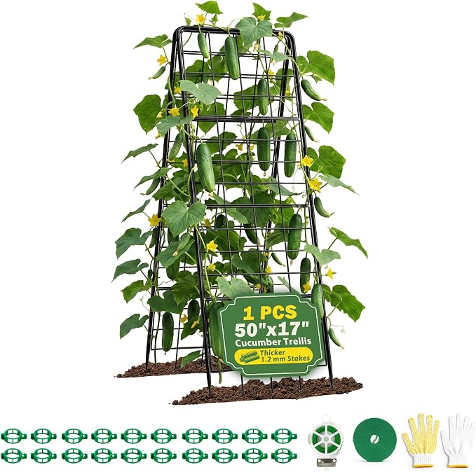Heavy Duty 50"x17" Adjustable A-Frame Trellis for Climbing Plants Outdoor, Metal Rust-Proof Garden Trellis, Dense Grid Climbing Frame Trellis for Raised Beds, Cucumber, Tomatoes Outdoor (1 Pack)