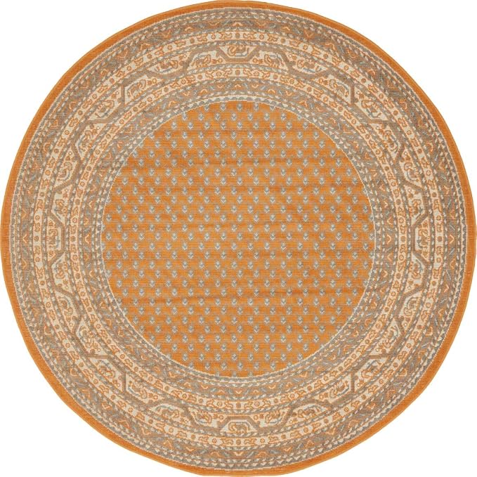 Unique Loom Williamsburg Collection Traditional Border with Dotted Center Area Rug, Round 5' 1" x 5' 1", Orange/Beige