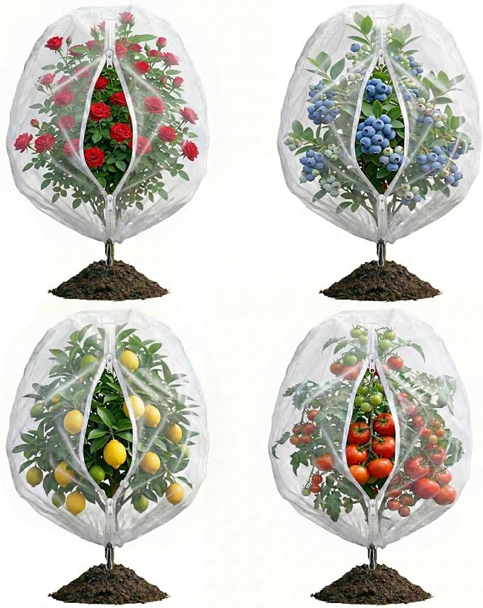 4 Pack Bird Netting for Garden Protection with Zipper & Drawstring - Garden Netting Pest Barrier 3.3x2.7FT,Cover for Blueberry Bushes Tomato Fruit Tree and Plants Protection from Insect Mosquito Birds