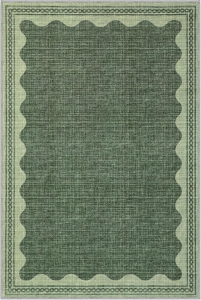 2x3 Scalloped Area Rugs Green Washable Entryway Bedroom Rug | Solid Small Area Rug Non Slip Scalloped Bath Mat, Front Door Mat Indoor Entrance,Soft Girls Nursery Dorm Carpet for Kitchen
