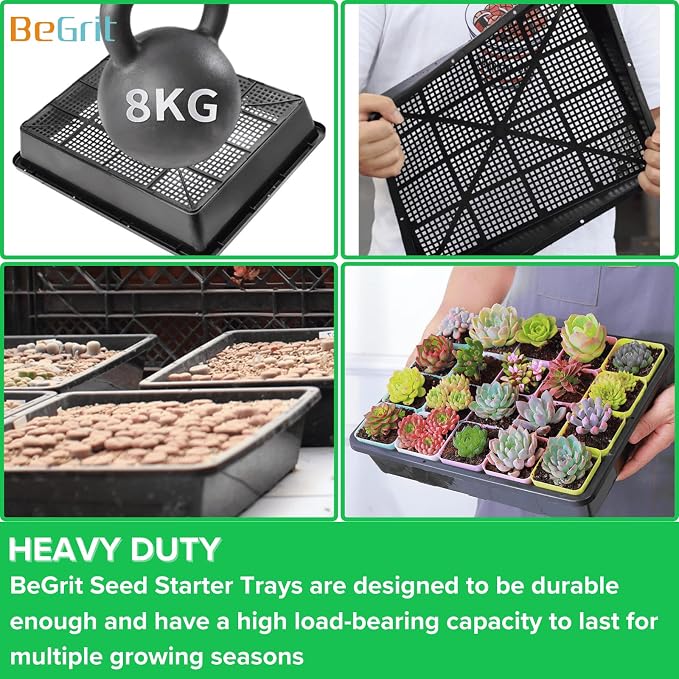 BeGrit Seed Starter Trays Mesh Tray 10-Pack 15x12 inch Plastic Plant Trays Garden Seedling Starter Kit Succulent Transport Pots Bonsai Training Pots