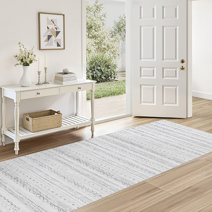 cotiled Hallway 2.6x8 Runner Rugs Washable Boho Rug Grey | Stain Resistan Indoor Carpet for Entryway Kitchen Laundry Room Bedroom