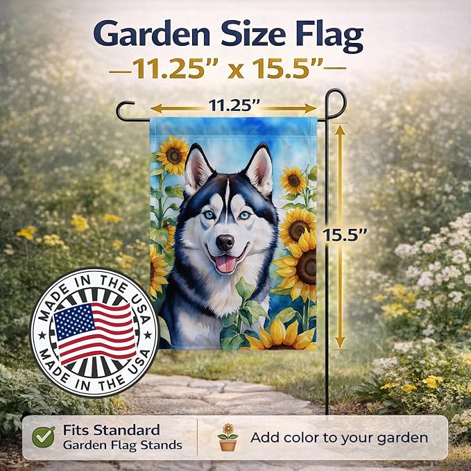 Caroline's Treasures DAC6164GF Siberian Husky in Sunflowers Garden Flag Mailbox Flag Decorative Yard Flag Banner Outside Patio Artwork Yard Flower Beds, Garden Size, Multicolor