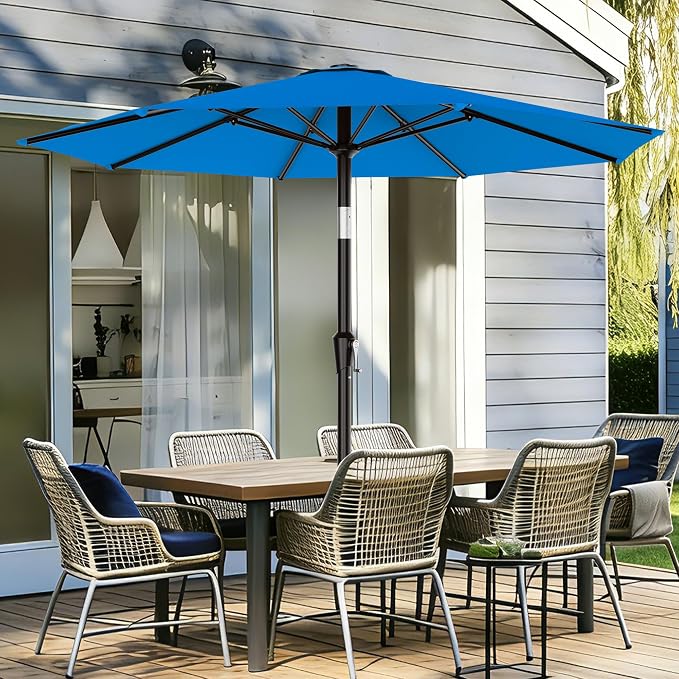 AreShark 9 FT Patio Umbrella for Outdoor, Outdoor Table Umbrella with Push Button Tilt and Crank, Outdoor Patio Umbrellas with 8 Sturdy Ribs for Market, Garden, Pool (Royal Blue)