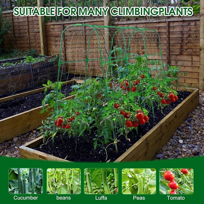 OTOSUNNY Cucumber Trellis, 50x48 inch Garden Arch Trellis for Climbing Plants Outdoor, Rustproof Metal Plant Support Vegetable Vine Tomato Cage Bean Pea Cucumber Trellis for Raised Garden Bed, Green