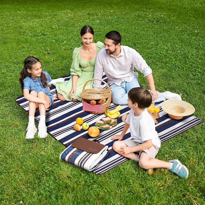 scuddles Extra Large Picnic Blanket 60" x 80" for Beach & Camping | Waterproof Outdoor Mat with Soft Dual-Layer Comfort, Reinforced Edges, Foldable Travel Rug with Compact Foldable Design