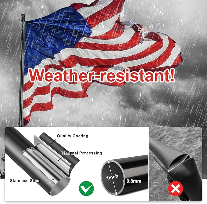 Heavy Duty Ground Flag Pole Kit - 8.5FT Tangle Free Inground Flagpole with Windproof Prong,Portable Flag Pole for Outside House,Yard,Garden,Outdoor - Black
