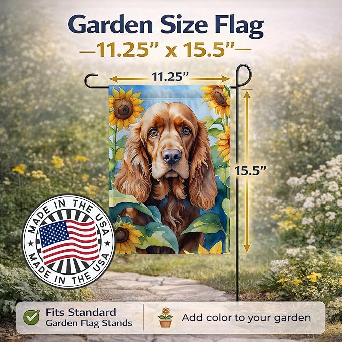 Caroline's Treasures DAC6059GF Cocker Spaniel in Sunflowers Garden Flag Mailbox Flag Decorative Yard Flag Banner Outside Patio Artwork Yard Flower Beds, Garden Size, Multicolor