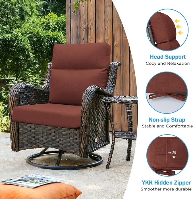 Sunbrella Outdoor Patio Chair Cushions 44x21x3.5 inch, Set of 2 Thicken Comfy Cushions for Rocker Non Slip Fade Shield Water Repellent High Back with Ties, Canvas Henna