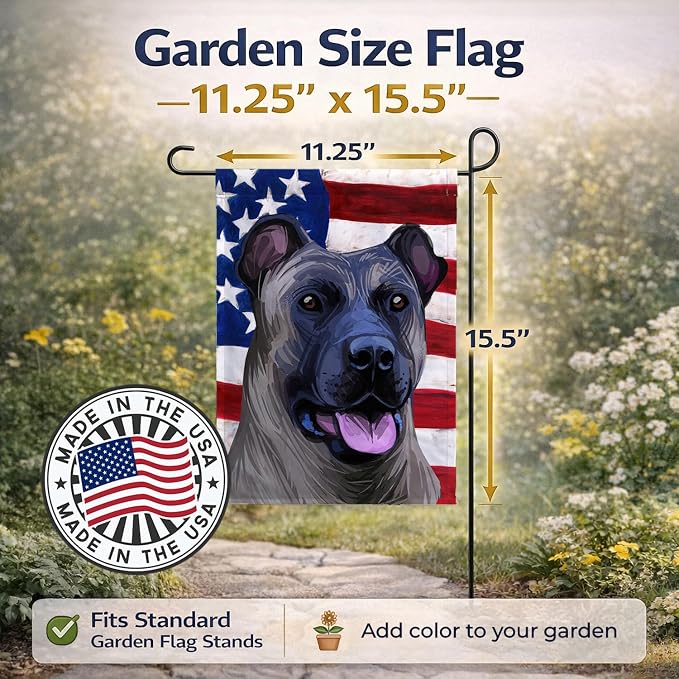 Caroline's Treasures CK6491GF Cimarron Dog American Flag Garden Flag Mailbox Flag Decorative Yard Flag Banner Outside Patio Artwork Yard Flower Beds, Garden Size, Multicolor