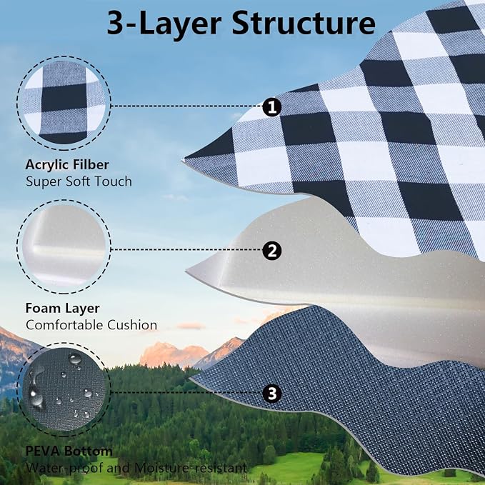 79”x79” Picnic Blanket Extra Large, Waterproof and Foldable Beach Blanket, 3-Layer Outdoor Blanket for 6 to 8 Adults, for Camping, Park, Beach, Grass, Indoors