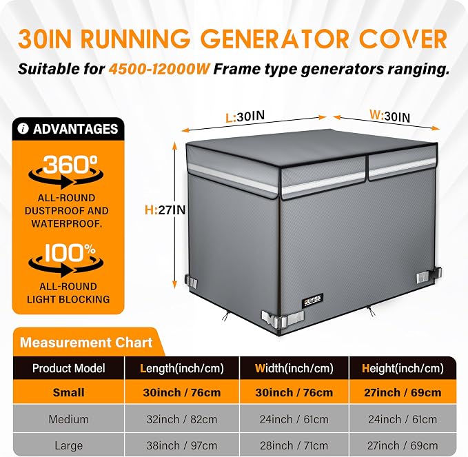 2026 Upgrade 900D+210D Heavy Duty Thicken Fabric. GUYISS Generator Covers While Running. 360° All-round Double-layer Protection. 30’’L×30’’W×27’’H. The Top can be Opened for Adding fuel. Gray.