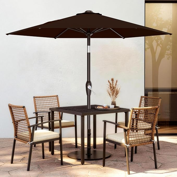 AreShark 7.5FT Patio Umbrella Table Market Umbrella w/Tilt and Crank, Heavy-Duty Outdoor Umbrellas for Pool, Deck, Garden and Backyard, Brown