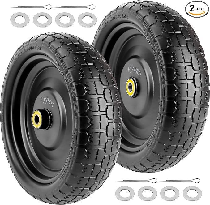 13" Flat Free Wheels for Gorilla Carts, 4.00-6 Solid Tires with 5/8" Bearings & 2.17" Offset Hub, Replacement for Garden Carts, Hand Truck, Yard Trailer, 2 Pack | Vypart