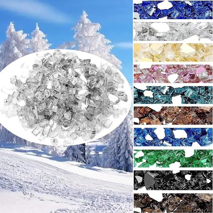 Onlyfire 10 lbs Fire Glass Rocks 1/4 Inch, Reflective Tempered Glass for Propane Fire Pit & Gas Fireplace, High Luster Firepit Glass Stones for Fire Table, Platinum (Multicolor Options Available)
