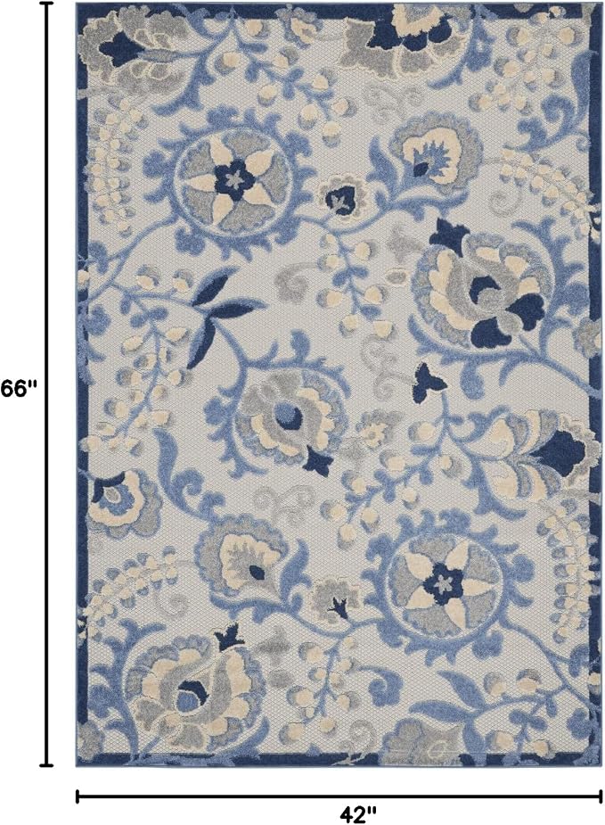 Nourison Home Aloha Blue Grey 3'6" x 5'6" Area Rug - Easy Clean, Non Shedding, Bed Room, Living Room, Dining Room, Kitchen (4' x 6')