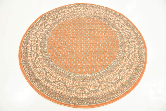Unique Loom Williamsburg Collection Traditional Border with Dotted Center Area Rug, Round 5' 1" x 5' 1", Orange/Beige